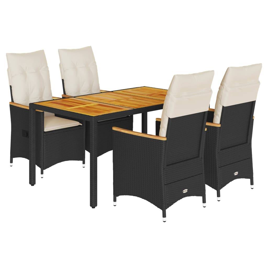 vidaXL 5-tlg. Garten-Essgruppe mit Kissen Schwarz Poly Rattan