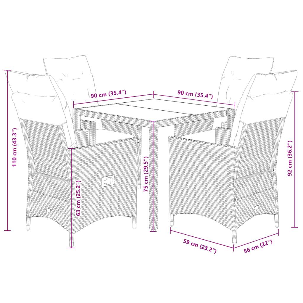 vidaXL 5-tlg. Garten-Essgruppe mit Kissen Schwarz Poly Rattan