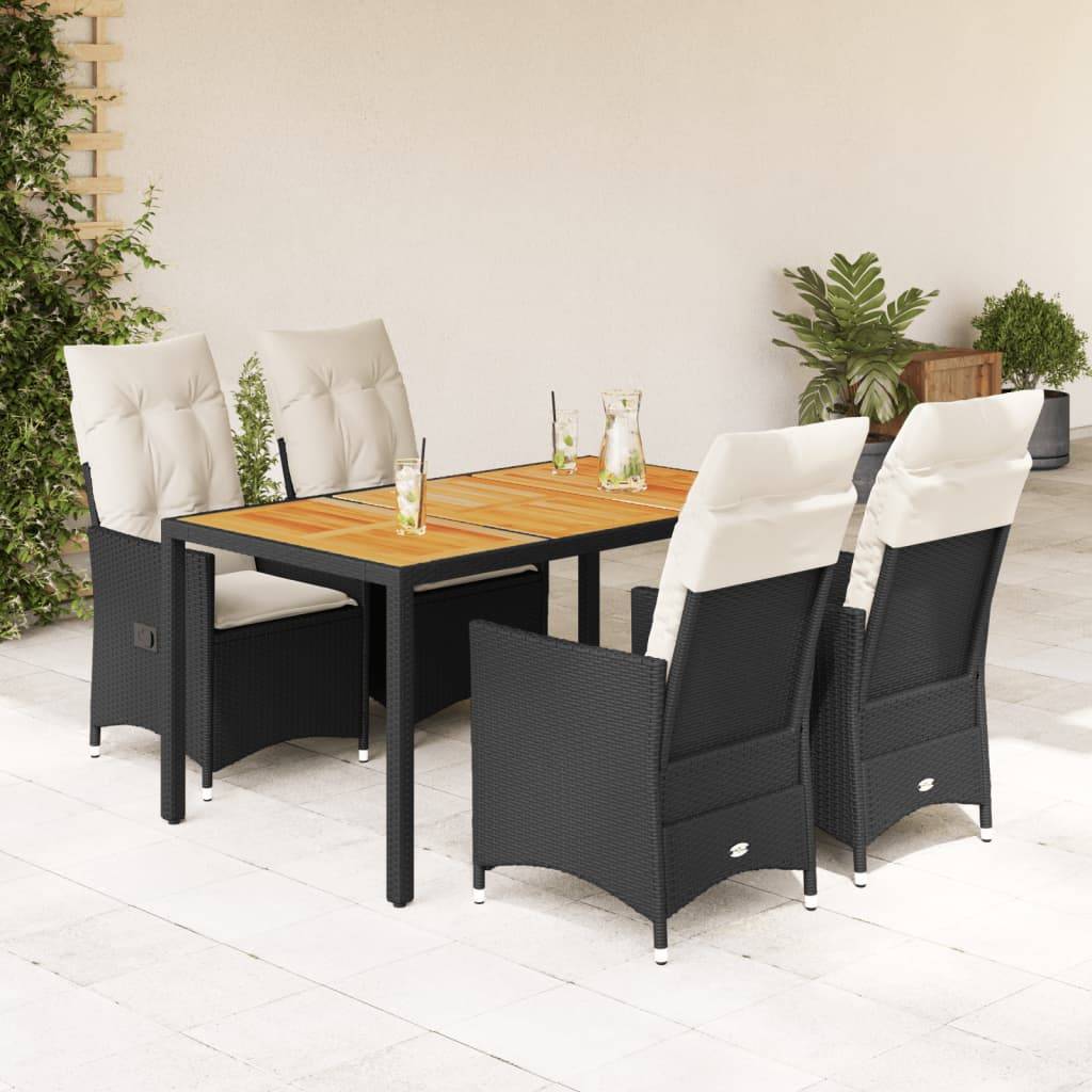 vidaXL 5-tlg. Garten-Essgruppe mit Kissen Schwarz Poly Rattan