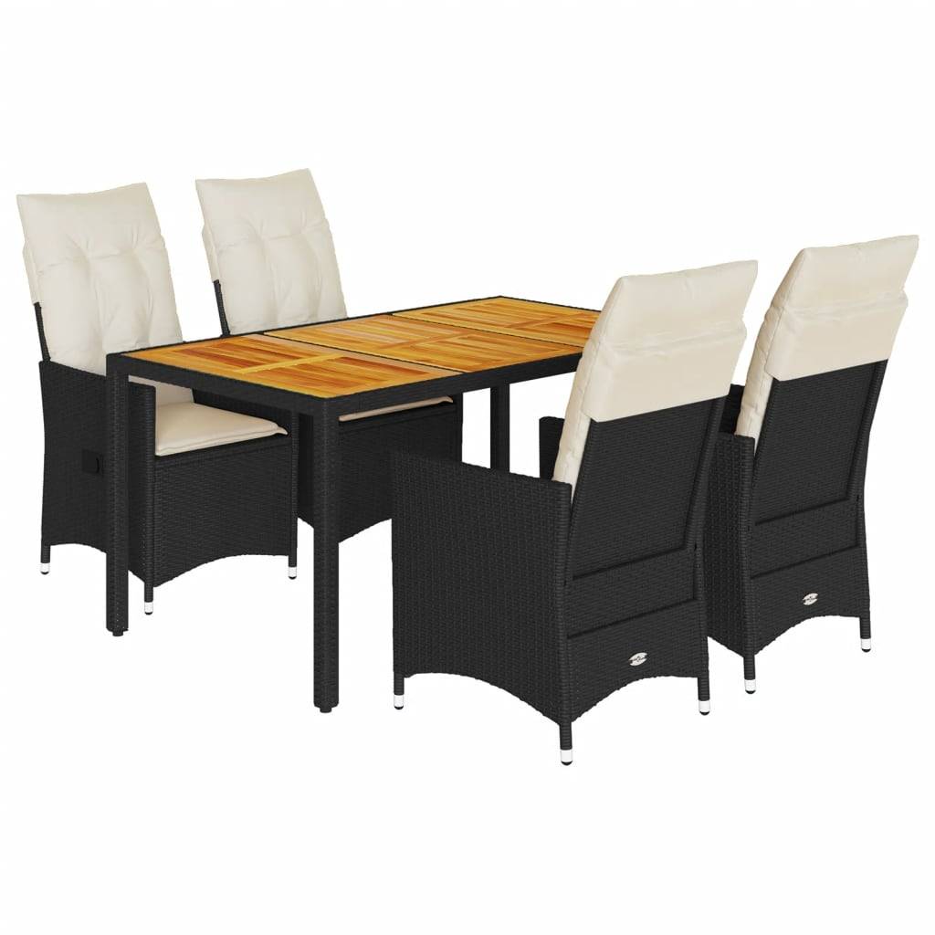 vidaXL 5-tlg. Garten-Essgruppe mit Kissen Schwarz Poly Rattan