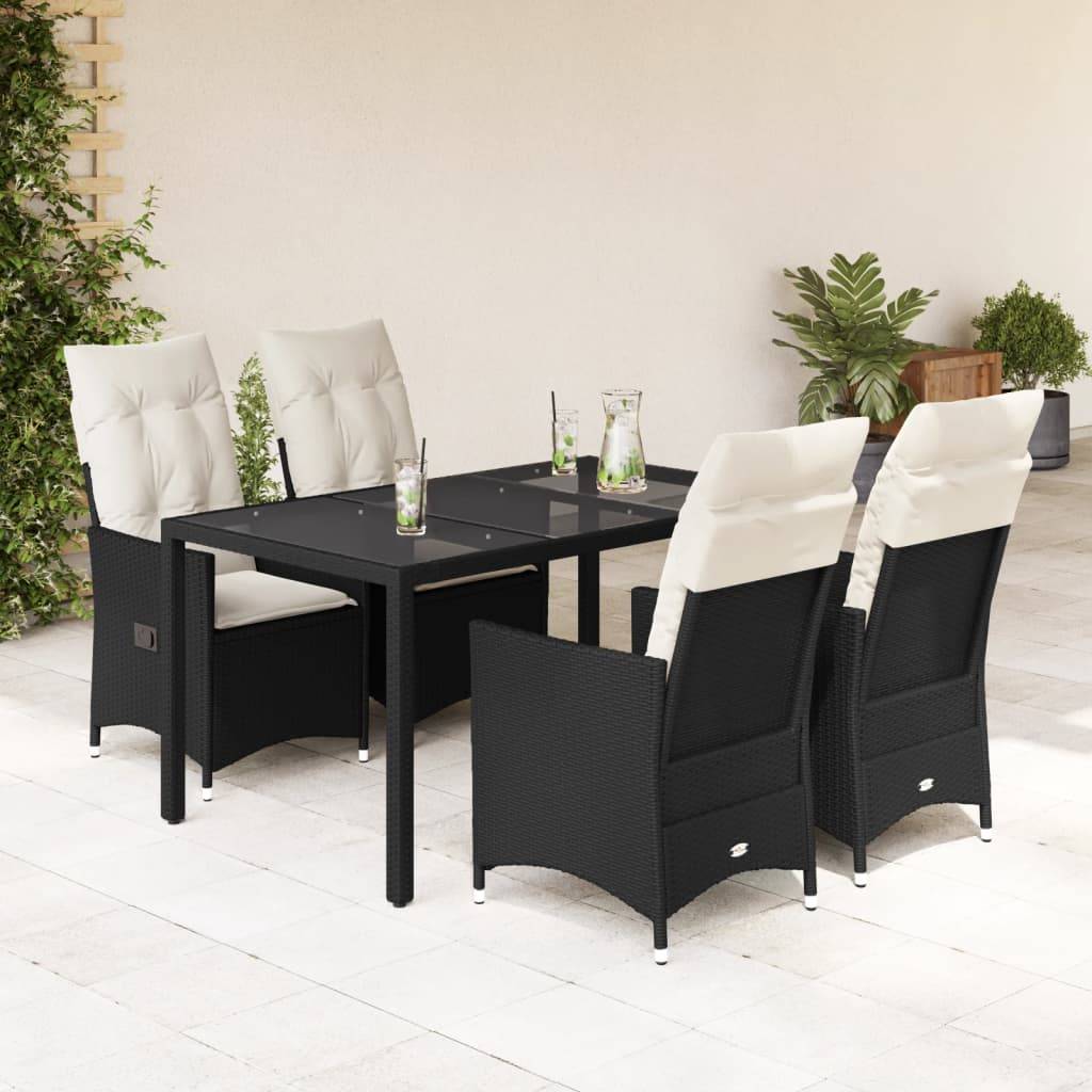 vidaXL 5-tlg. Garten-Essgruppe mit Kissen Schwarz Poly Rattan