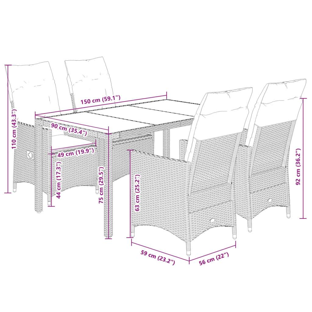 vidaXL 5-tlg. Garten-Essgruppe mit Kissen Schwarz Poly Rattan