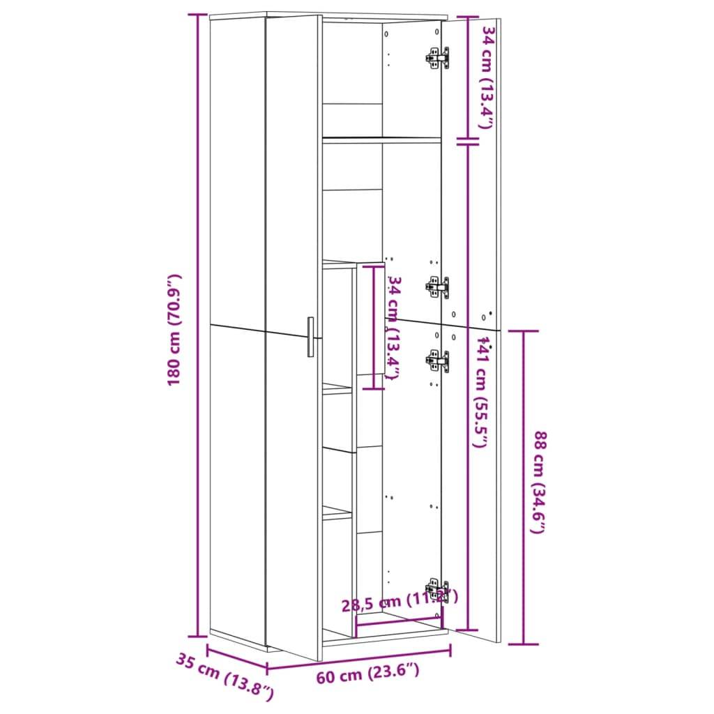 vidaXL Highboard Betongrau 60x35x180 cm Holzwerkstoff