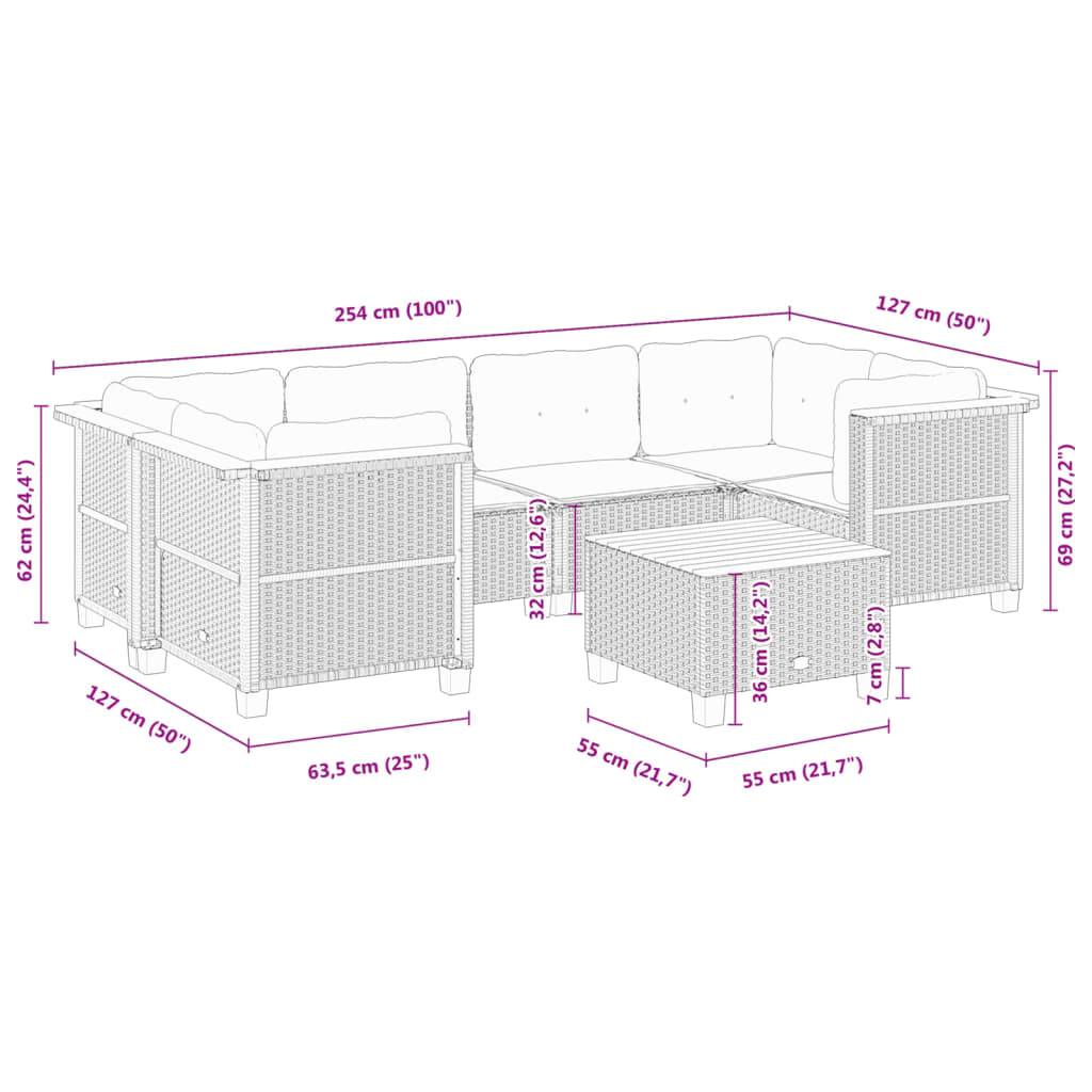 vidaXL 7-tlg. Garten-Sofagarnitur mit Kissen Schwarz Poly Rattan
