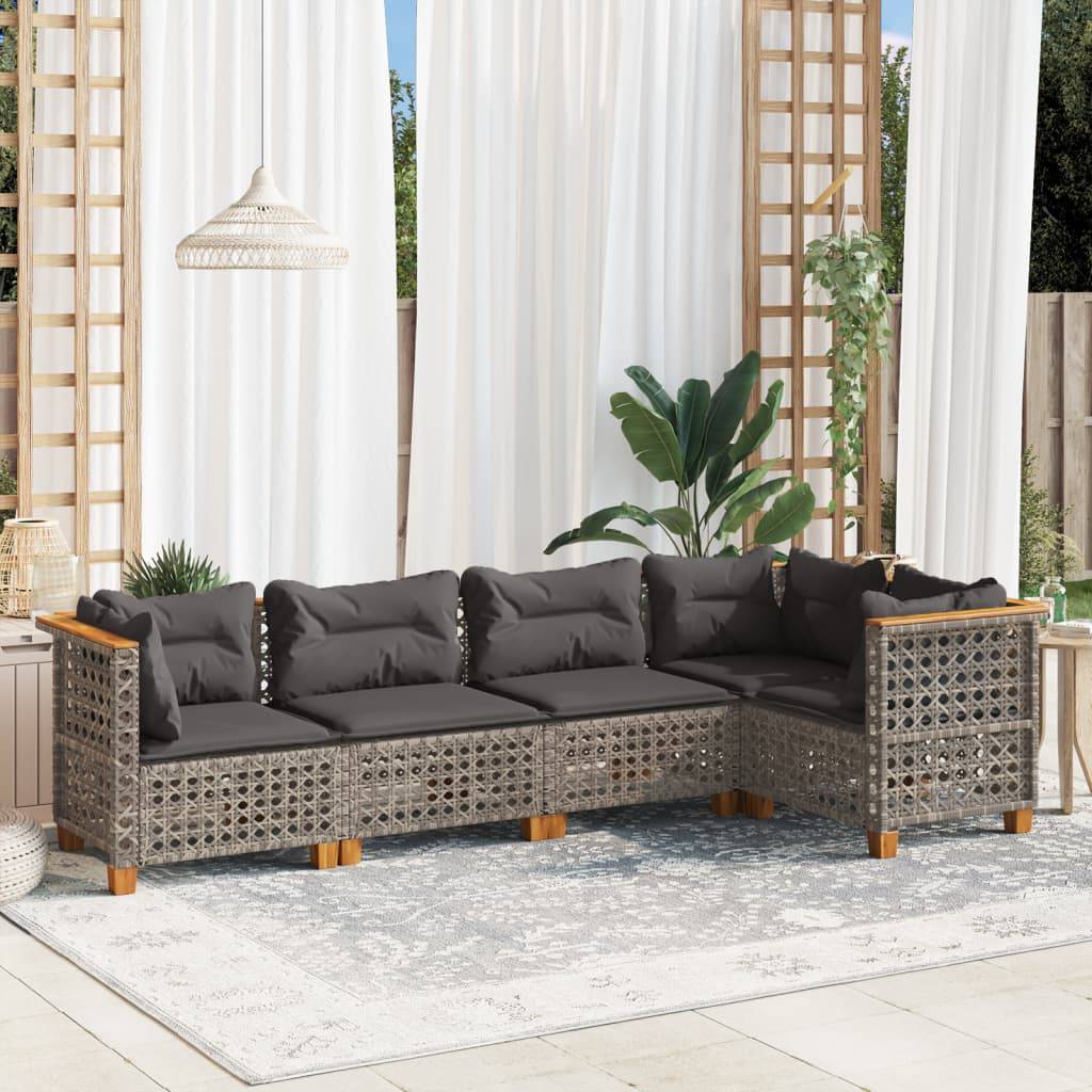 vidaXL 5-tlg. Garten-Sofagarnitur mit Kissen Grau Poly Rattan