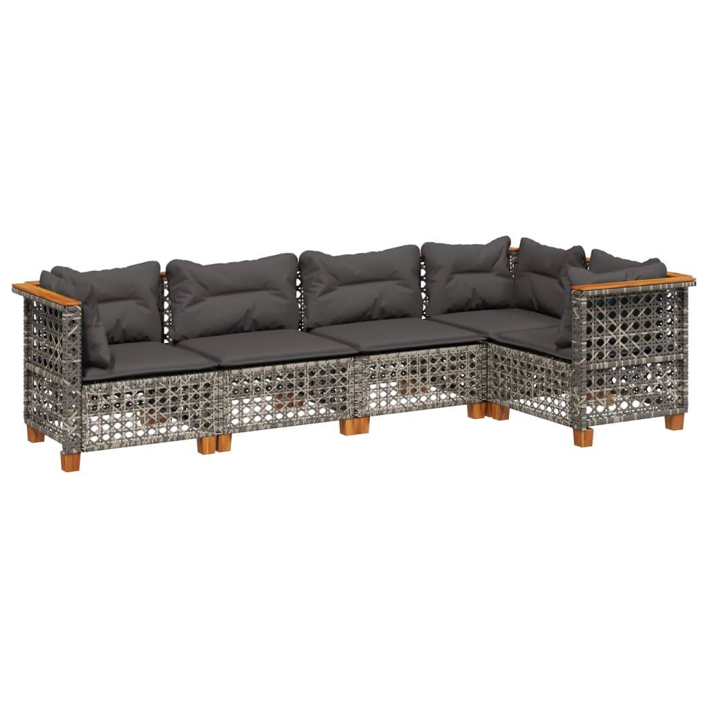 vidaXL 5-tlg. Garten-Sofagarnitur mit Kissen Grau Poly Rattan