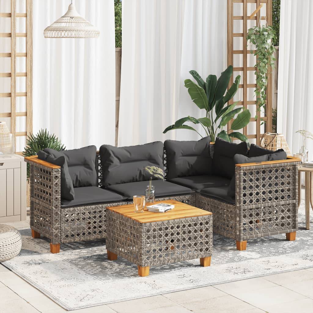 vidaXL 5-tlg. Garten-Sofagarnitur mit Kissen Grau Poly Rattan