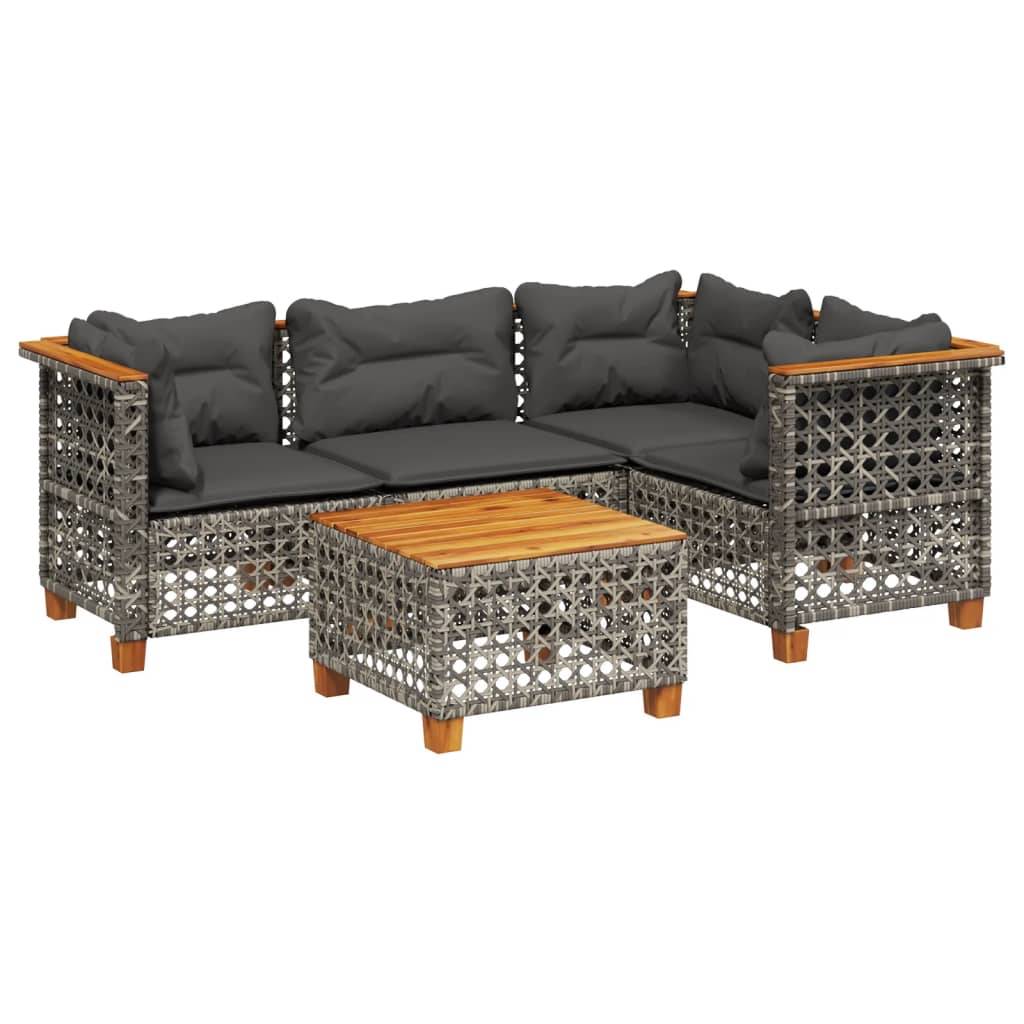vidaXL 5-tlg. Garten-Sofagarnitur mit Kissen Grau Poly Rattan