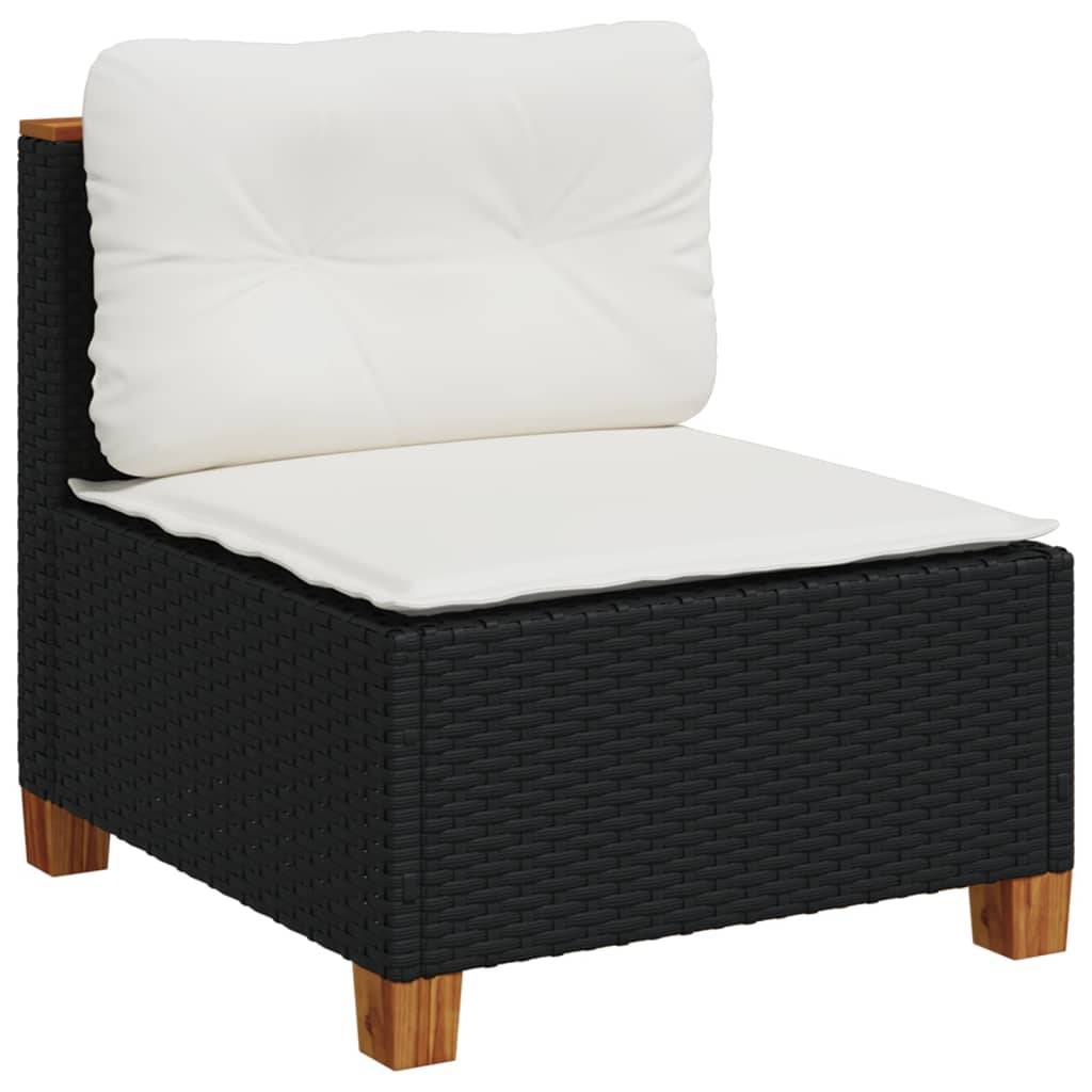 vidaXL 7-tlg. Garten-Sofagarnitur mit Kissen Schwarz Poly Rattan