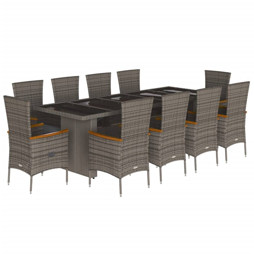 vidaXL 11-tlg. Garten-Essgruppe mit Kissen Grau Poly Rattan