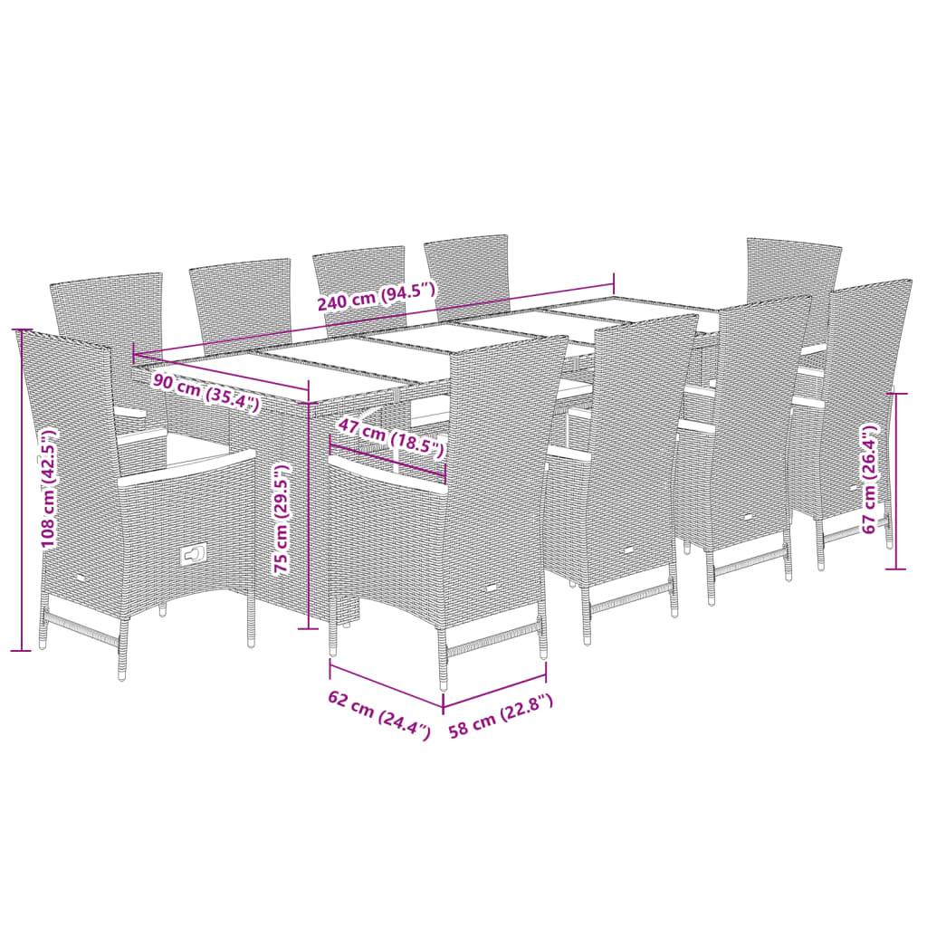 vidaXL 11-tlg. Garten-Essgruppe mit Kissen Grau Poly Rattan