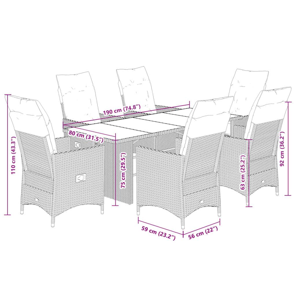 vidaXL 7-tlg. Garten-Essgruppe mit Kissen Beige Poly Rattan