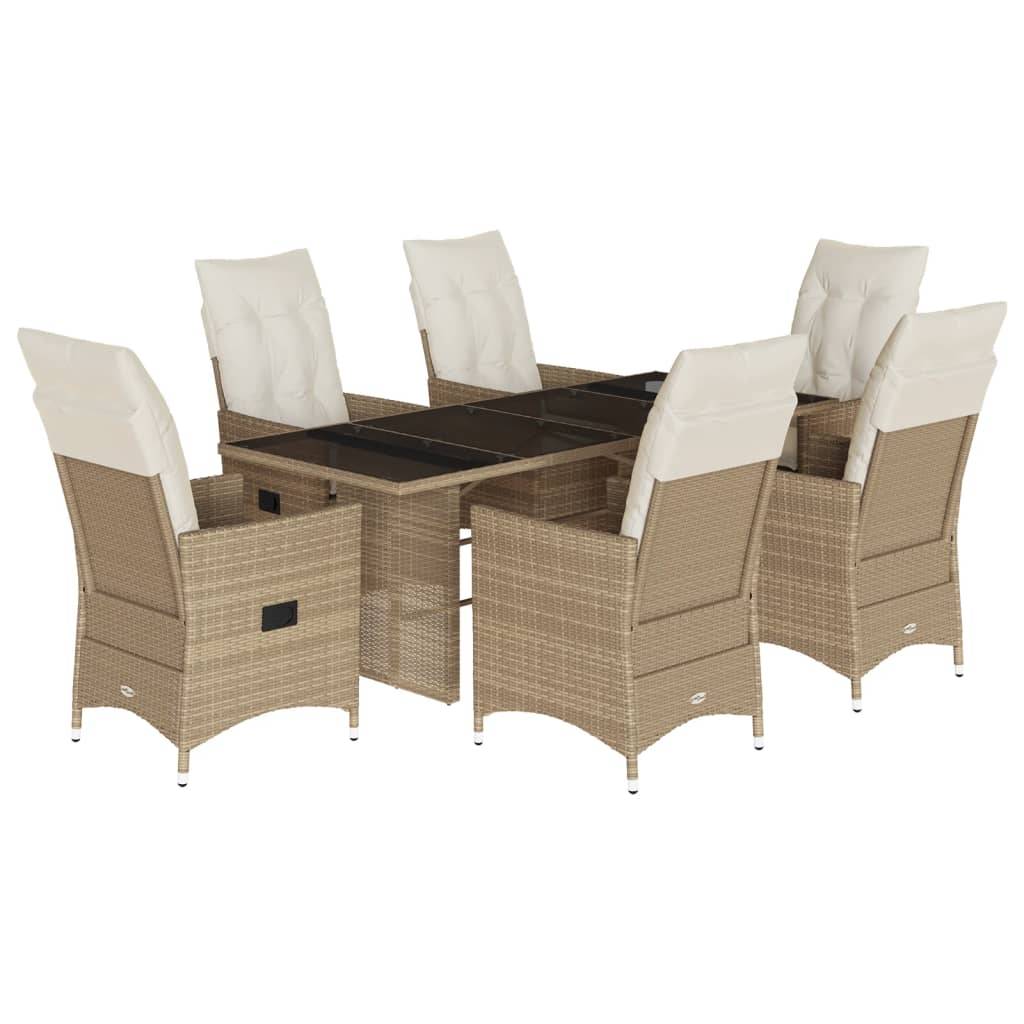 vidaXL 7-tlg. Garten-Essgruppe mit Kissen Beige Poly Rattan