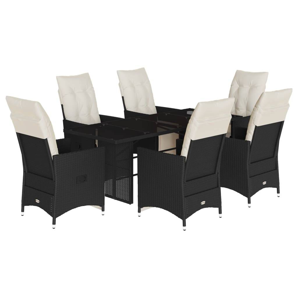 vidaXL 7-tlg. Garten-Essgruppe mit Kissen Schwarz Poly Rattan