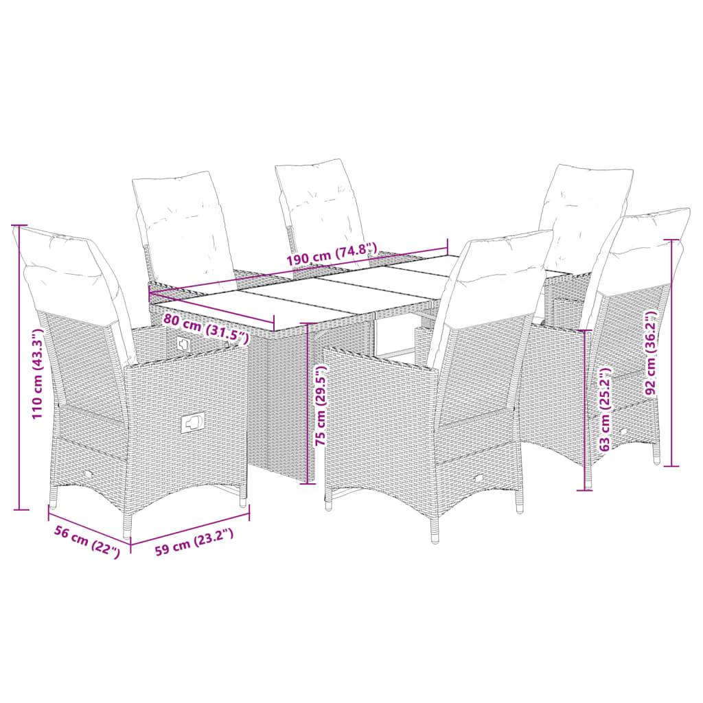 vidaXL 7-tlg. Garten-Essgruppe mit Kissen Schwarz Poly Rattan
