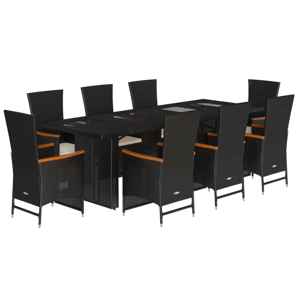 vidaXL 9-tlg. Garten-Essgruppe mit Kissen Schwarz Poly Rattan