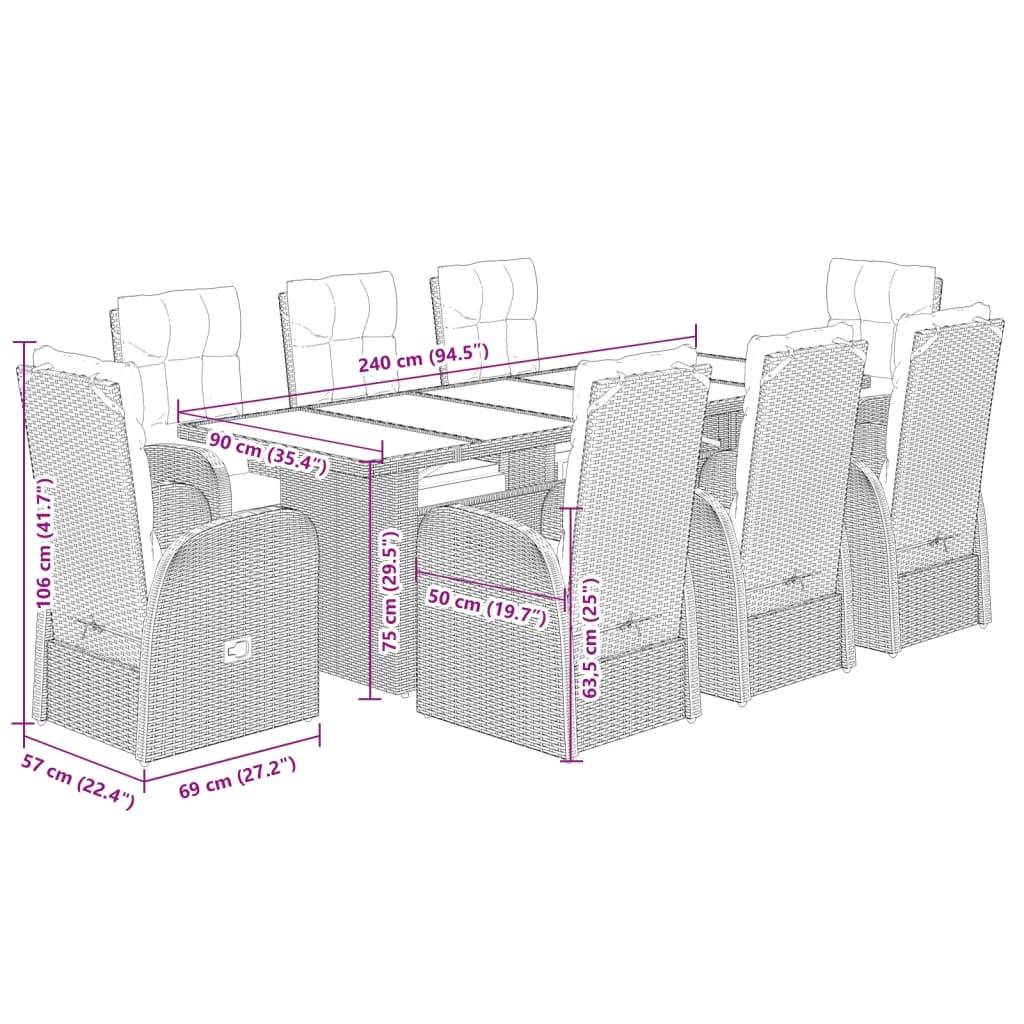 vidaXL 9-tlg. Garten-Essgruppe mit Kissen Schwarz Poly Rattan