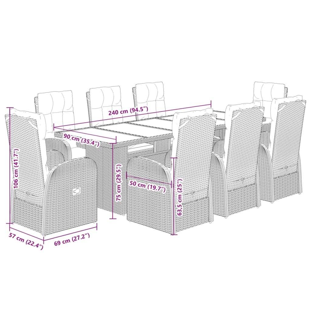 vidaXL 9-tlg. Garten-Essgruppe mit Kissen Schwarz Poly Rattan