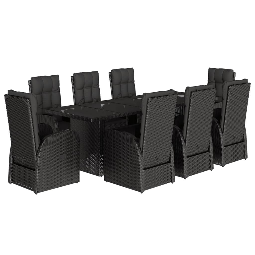 vidaXL 9-tlg. Garten-Essgruppe mit Kissen Schwarz Poly Rattan