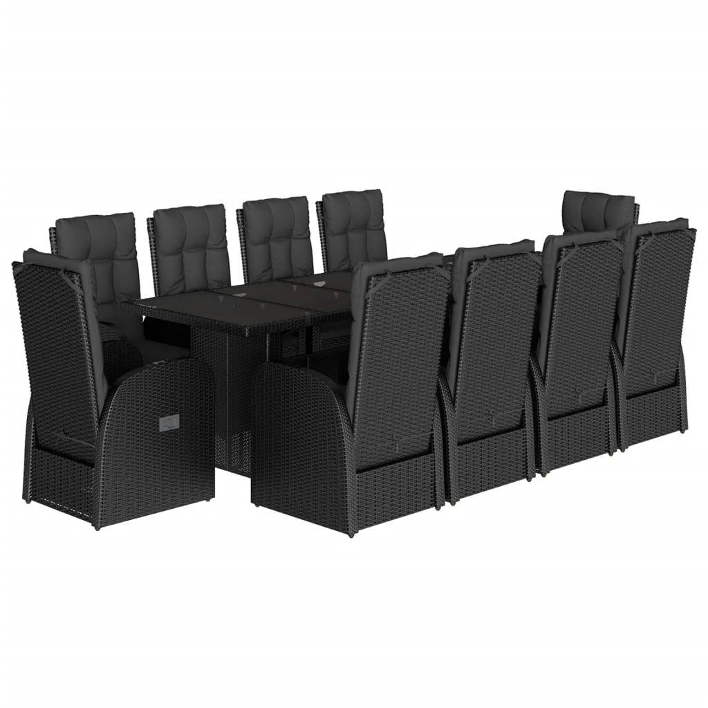 vidaXL 11-tlg. Garten-Essgruppe mit Kissen Schwarz Poly Rattan