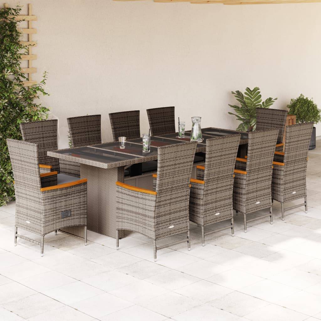 vidaXL 11-tlg. Garten-Essgruppe mit Kissen Grau Poly Rattan