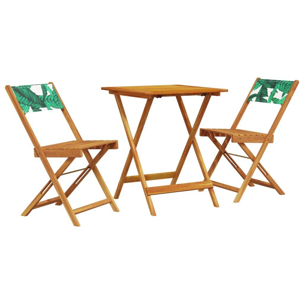 vidaXL 3-tlg. Bistro-Set Blattmuster Stoff und Massivholz