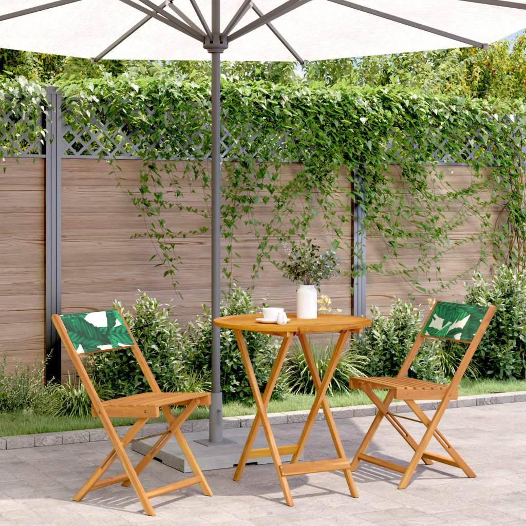 vidaXL 3-tlg. Bistro-Set Blattmuster Stoff und Massivholz