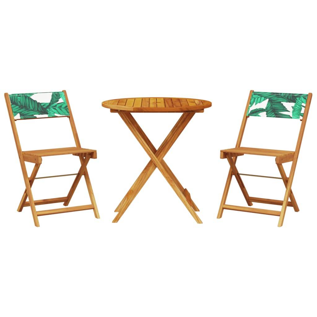 vidaXL 3-tlg. Bistro-Set Blattmuster Stoff und Massivholz