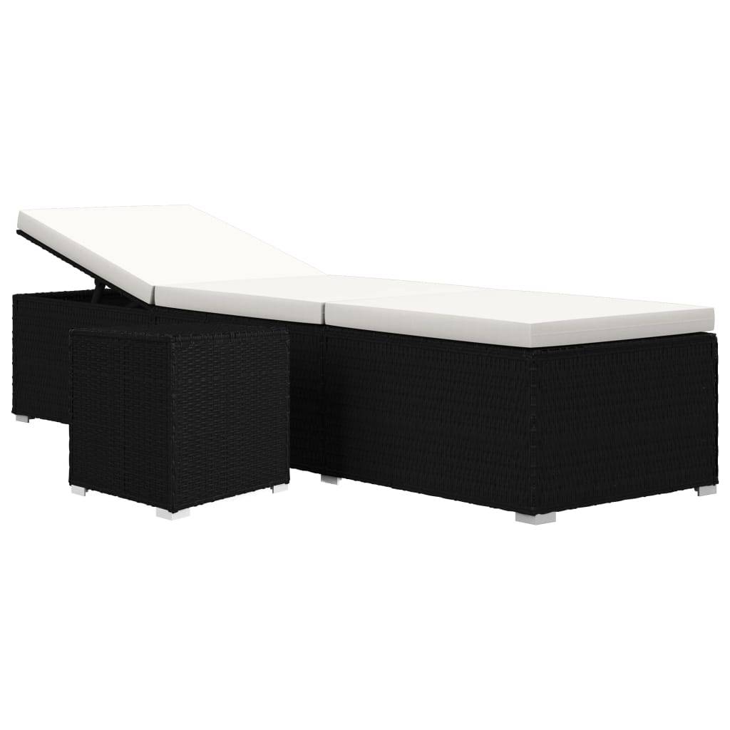 vidaXL Sonnenliege mit Auflage und Teetisch Poly Rattan Cremeweiß