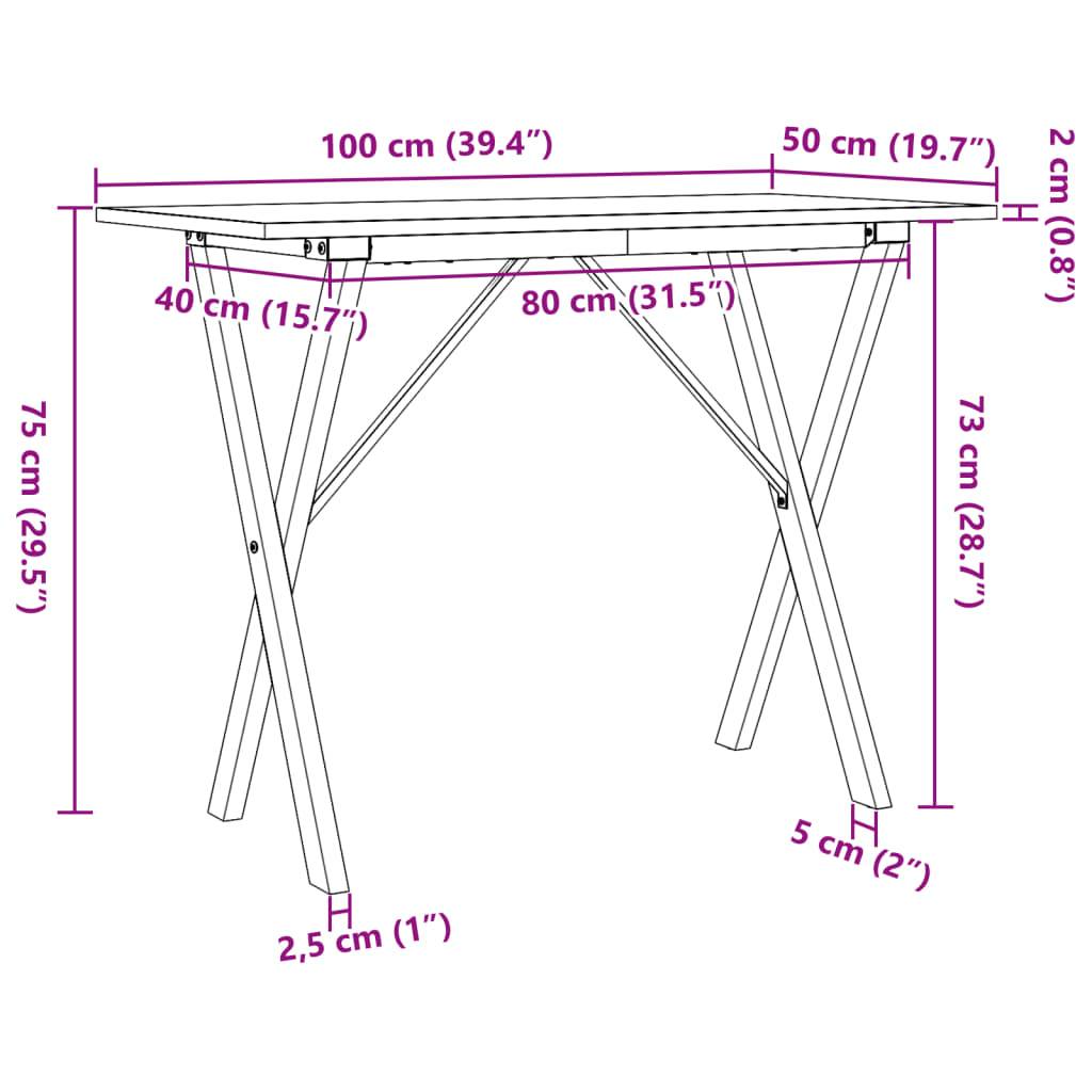 vidaXL Esstisch X-Gestell 100x50x75 cm Massivholz Kiefer und Stahl
