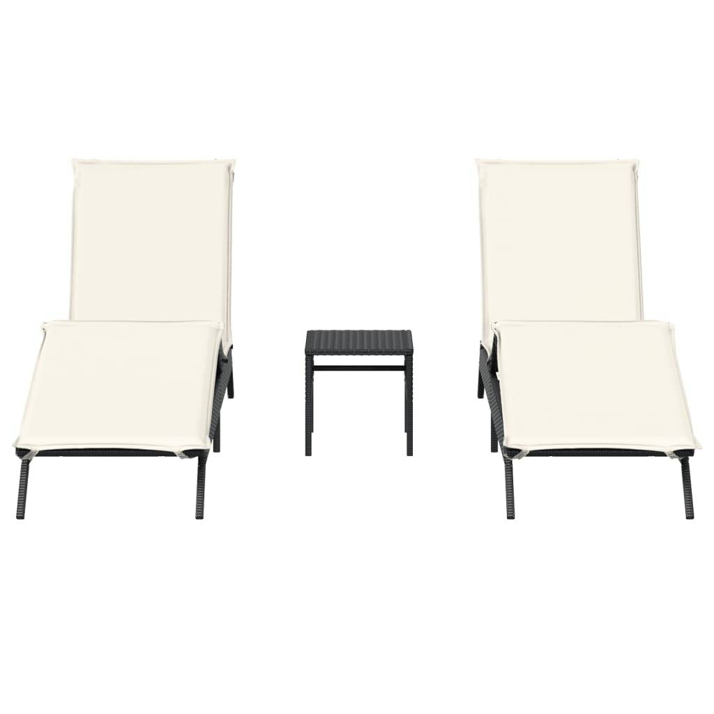 vidaXL Sonnenliegen 2 Stk. mit Tisch Schwarz Poly Rattan