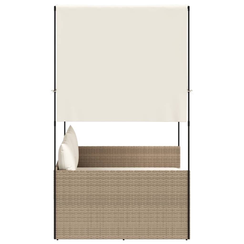vidaXL Doppel-Sonnenliege mit Dach und Vorhängen Beige Poly Rattan