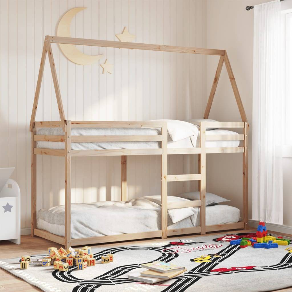 vidaXL Etagenbett mit Dach 75x190 cm Massivholz Kiefer