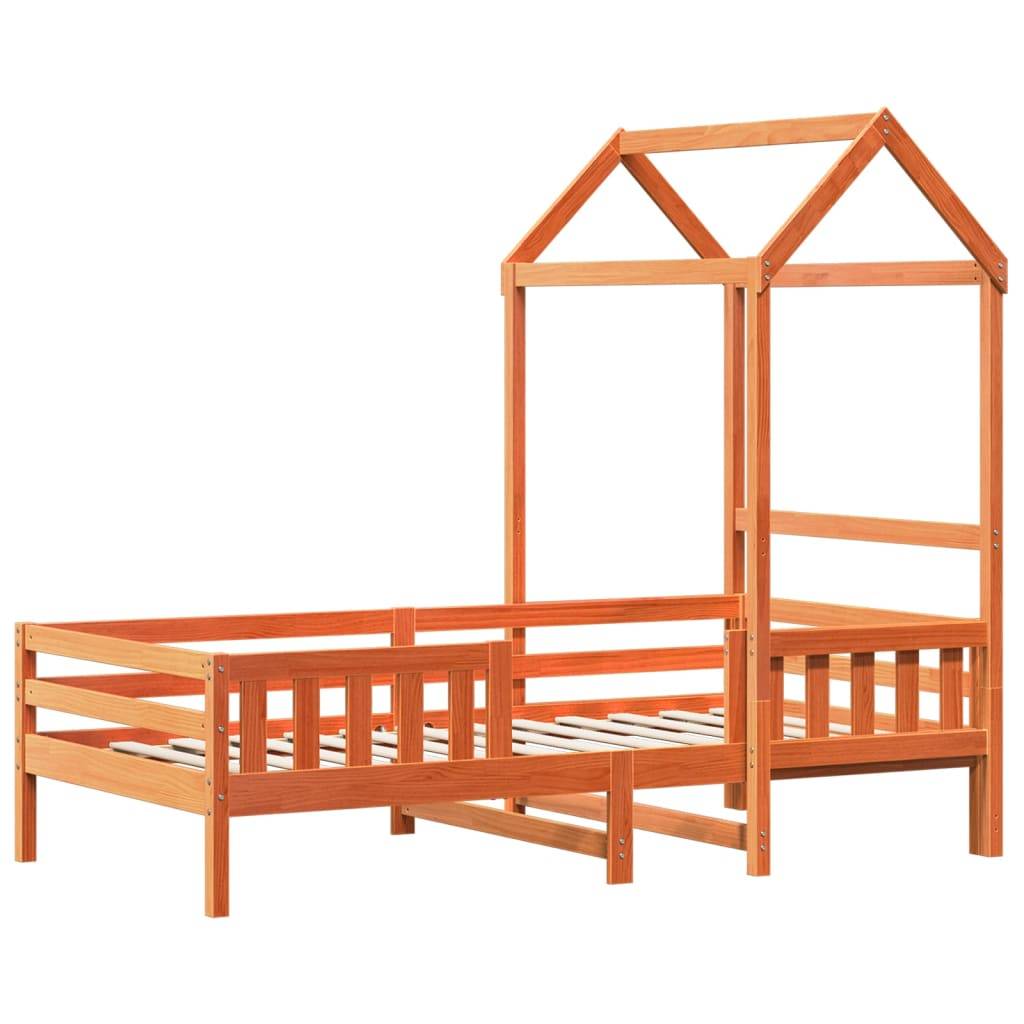 vidaXL Massivholzbett mit Dach Wachsbraun 75x190 cm Kiefer