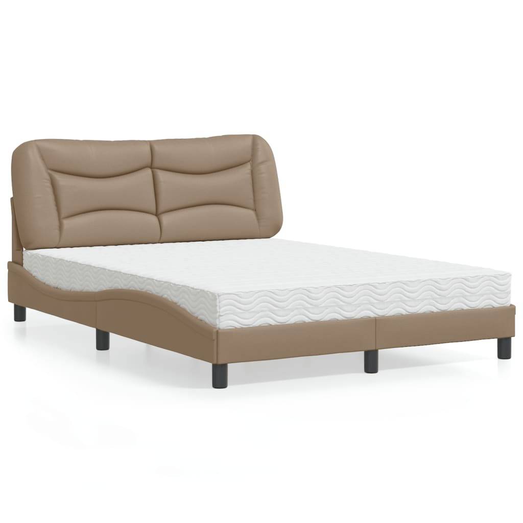 vidaXL Bett mit Matratze "Hvar" Cappuccino-Braun 140x190 cm Kunstleder