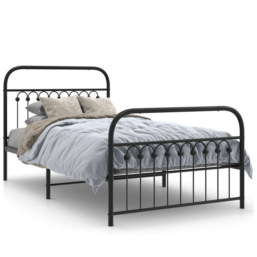 vidaXL Bettgestell mit Kopf- und Fußteil Metall Schwarz 100x200 cm
