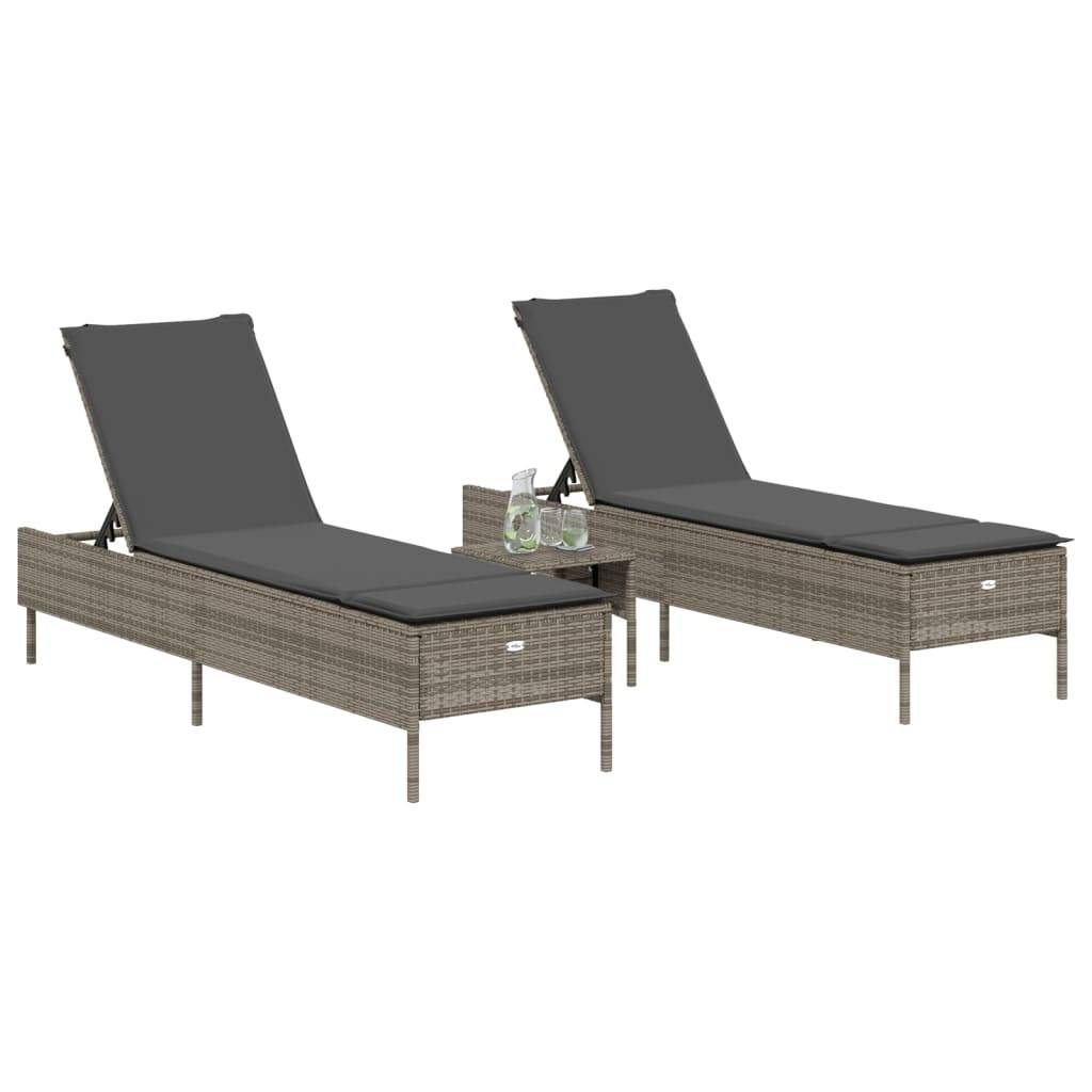vidaXL Sonnenliegen mit Auflagen 2 Stk. Grau Poly Rattan