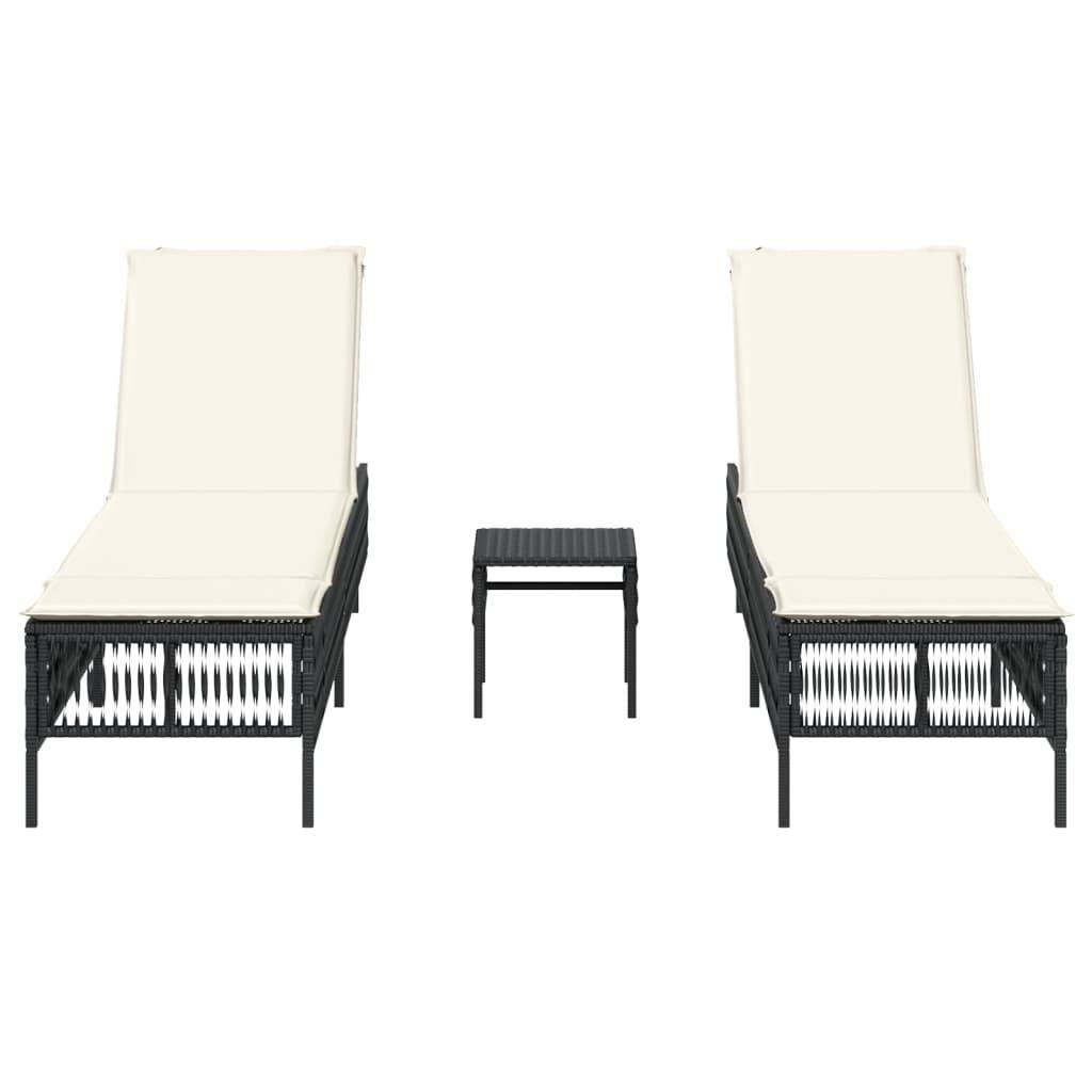vidaXL Sonnenliegen 2 Stk. mit Tisch Schwarz Poly Rattan