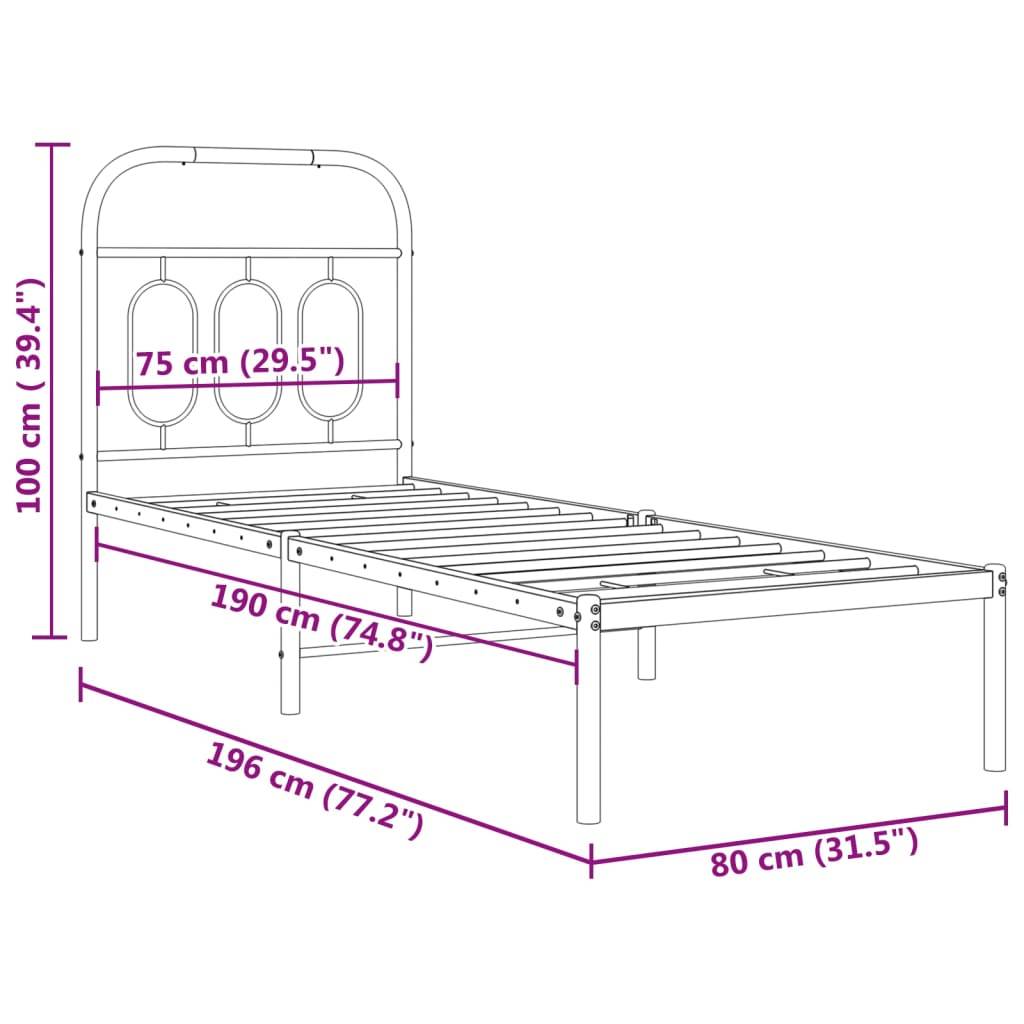 vidaXL Bettgestell mit Kopfteil Metall Schwarz 75x190 cm