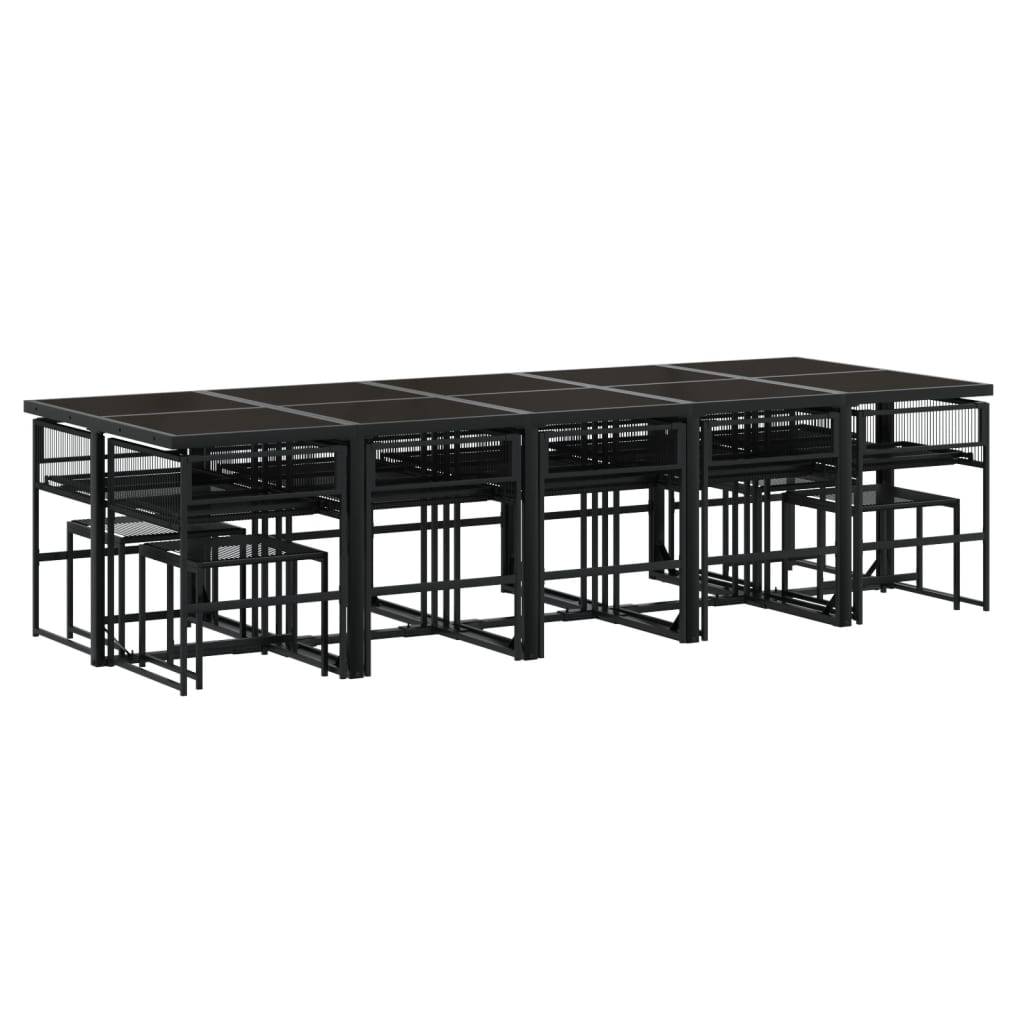 vidaXL 15-tlg. Garten-Essgruppe mit Kissen Schwarz Poly Rattan