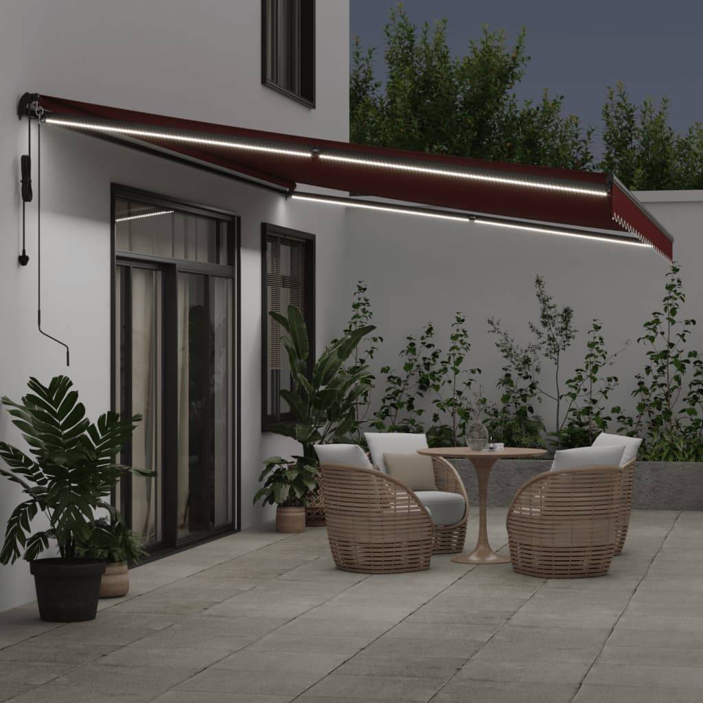 vidaXL Markise Automatisch mit LED Weinrot 500x350 cm