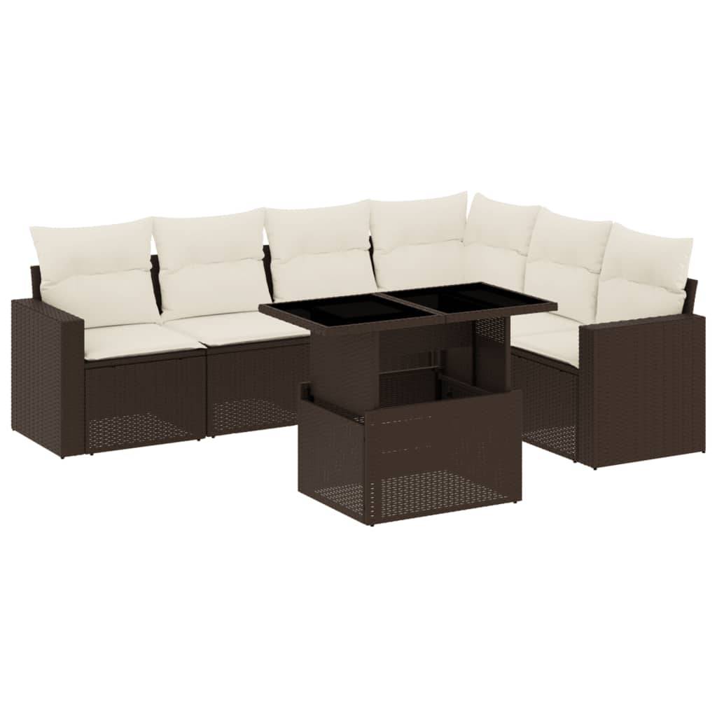vidaXL 7-tlg. Garten-Sofagarnitur mit Kissen Braun Poly Rattan