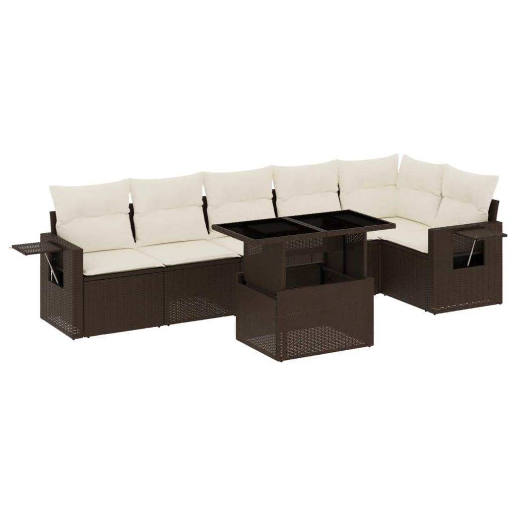 vidaXL 7-tlg. Garten-Sofagarnitur mit Kissen Braun Poly Rattan