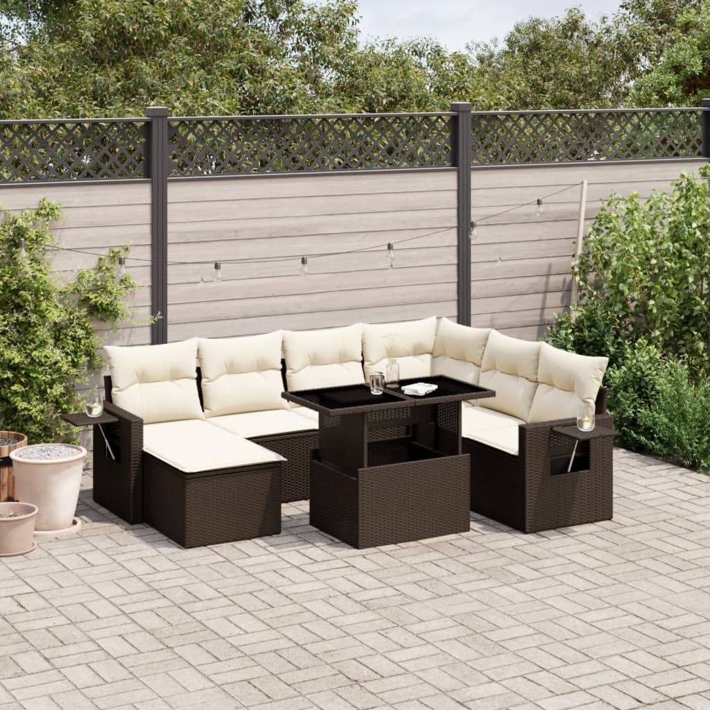 vidaXL 8-tlg. Garten-Sofagarnitur mit Kissen Braun Poly Rattan