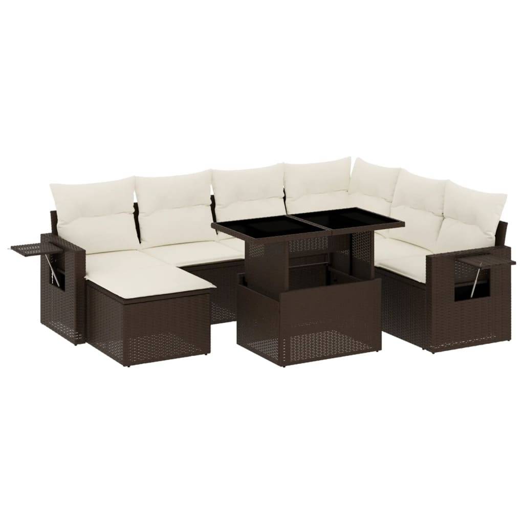 vidaXL 8-tlg. Garten-Sofagarnitur mit Kissen Braun Poly Rattan