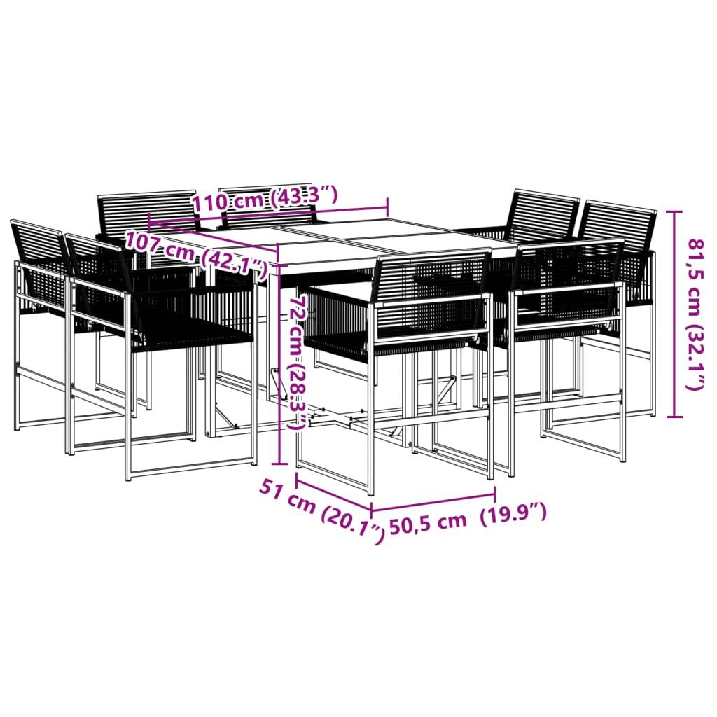 vidaXL 9-tlg. Garten-Essgruppe Schwarz Poly Rattan