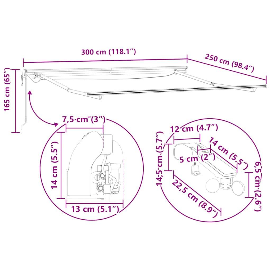 vidaXL Markise Automatisch mit LEDs Weinrot 300x250 cm