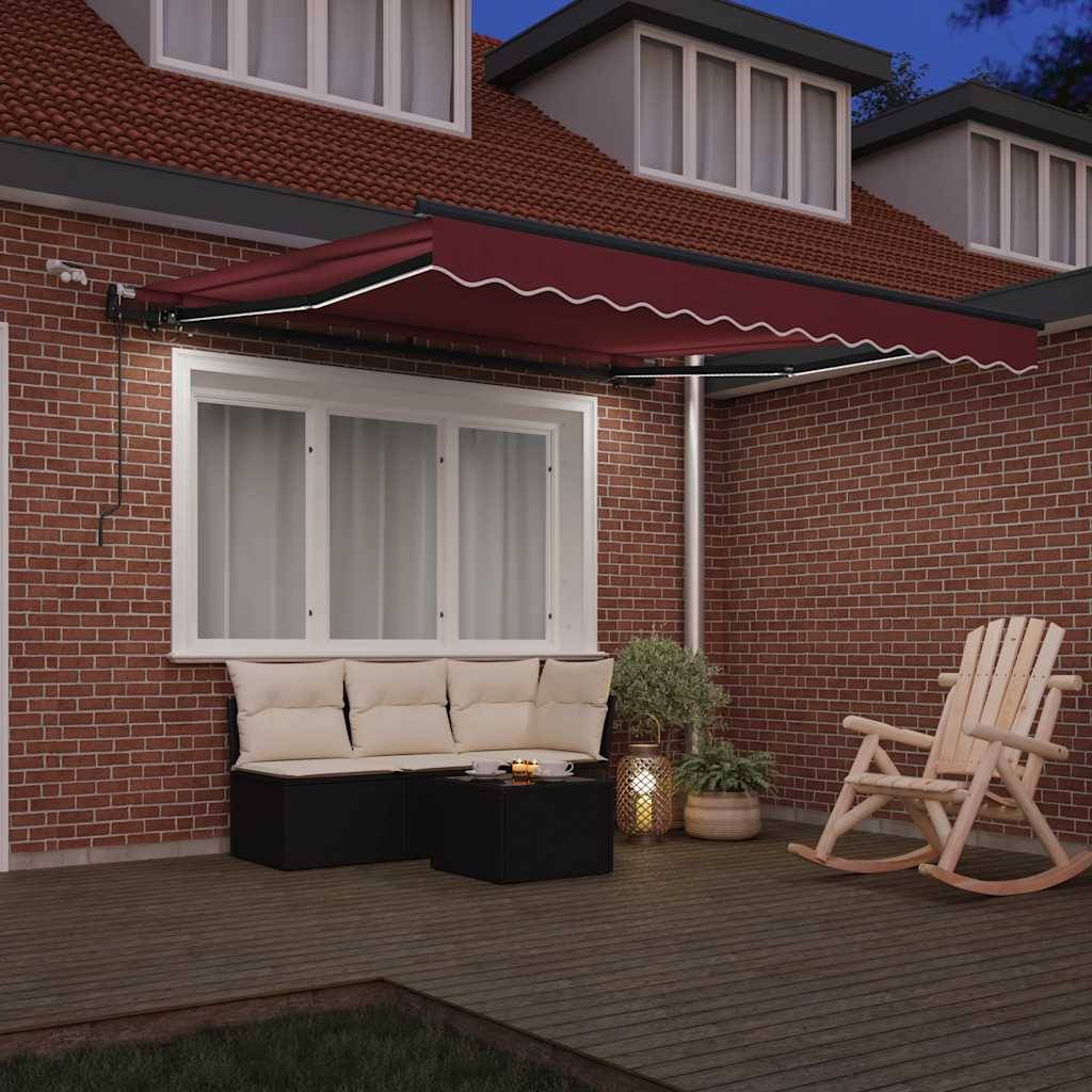 vidaXL Markise Automatisch mit LEDs Weinrot 300x250 cm