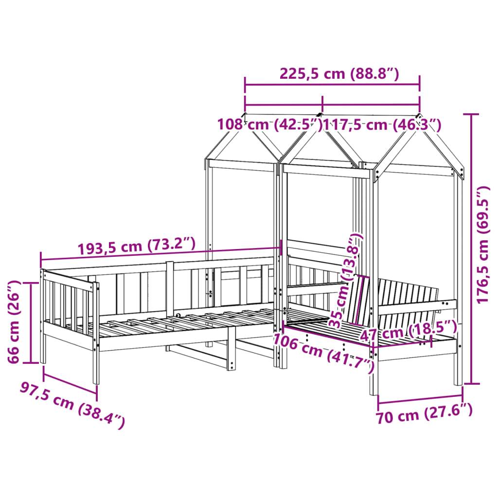 vidaXL Tagesbett und Bank mit Dach 90x190 cm Kiefernholz