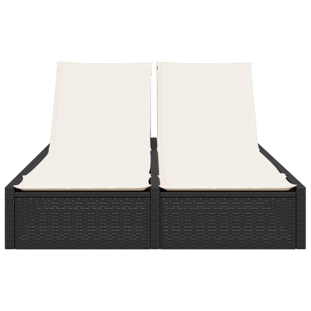 vidaXL Doppel-Sonnenliege mit Kissen Schwarz Poly Rattan